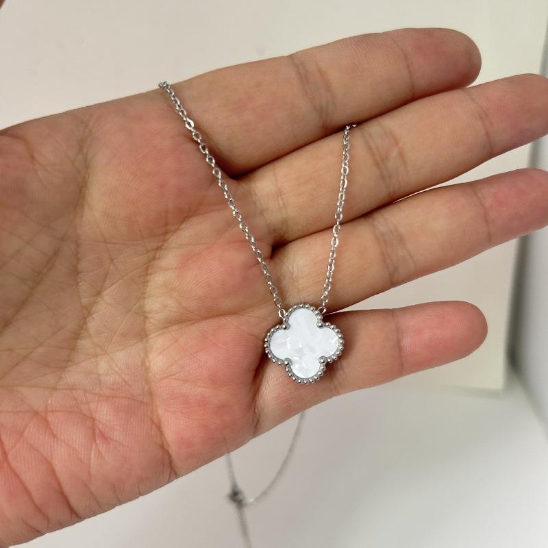 Collier en acier titane haute version 15 mm ne perd pas sa couleur Collier en nacre double face à trèfle à quatre feuilles Collier chaîne de clavicule pour femme