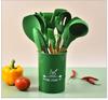Gugrida 12-Piece Easy Food-Grade Silicone and Beechwood Cookware Set with 10 Stainless Steel Hooks (Dark Green)