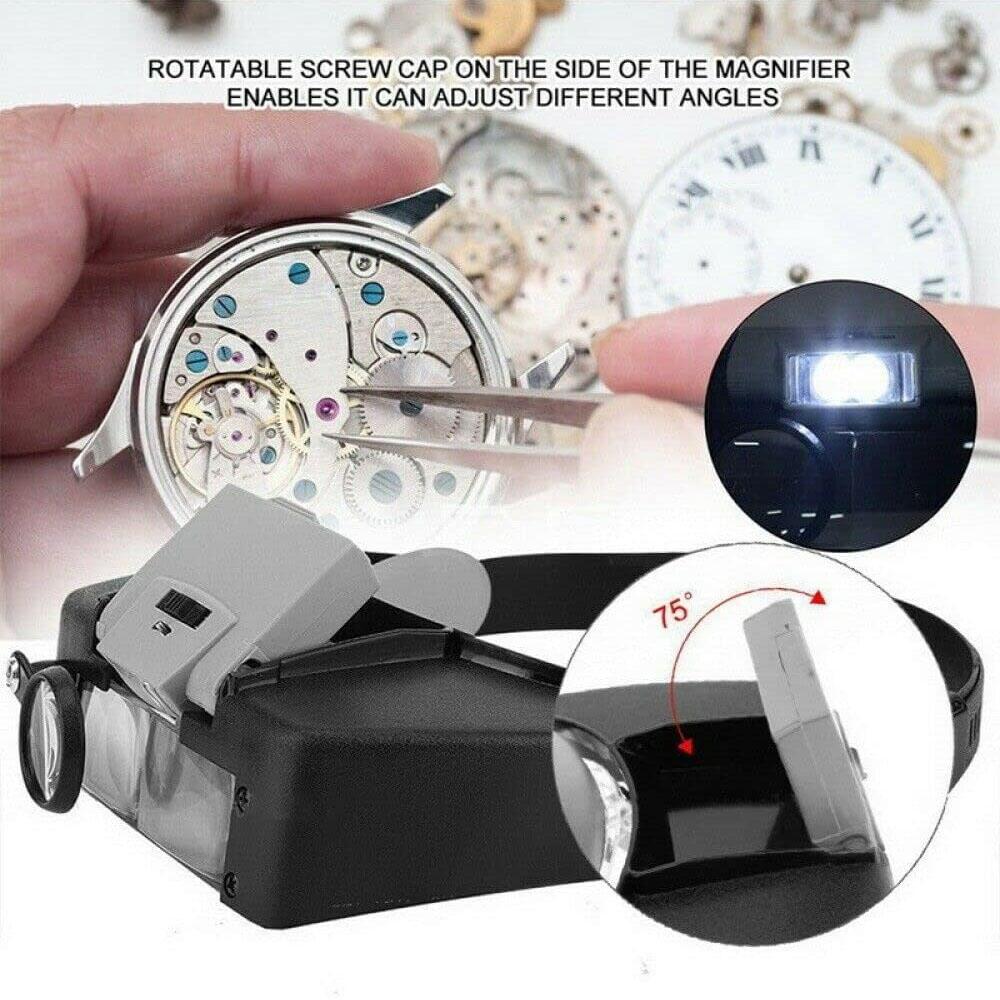 Head-Mounted Magnifier with LED Light, Headband Double Lens Reading Magnifying Glass for Close Work Loupe-15.5X 3X 8.X 10X