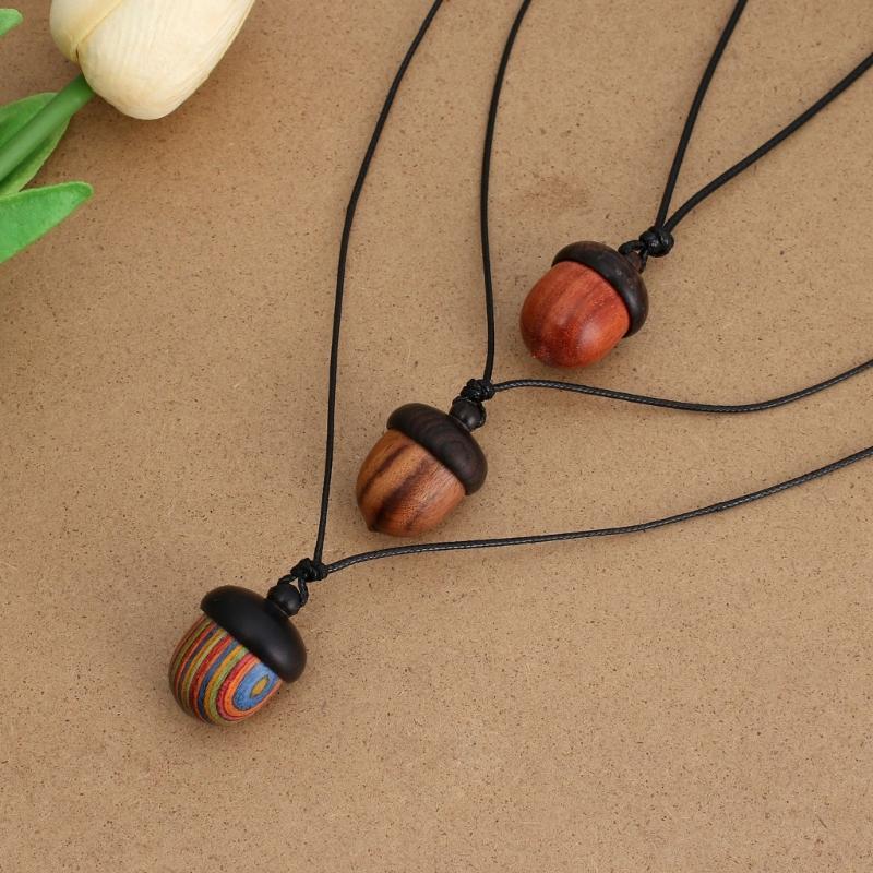 Wooden Acorns Pendant Necklace Choker with Wax Rope Men Women Ethnic Style Storage Pendants Necklaces Jewelry Accessory