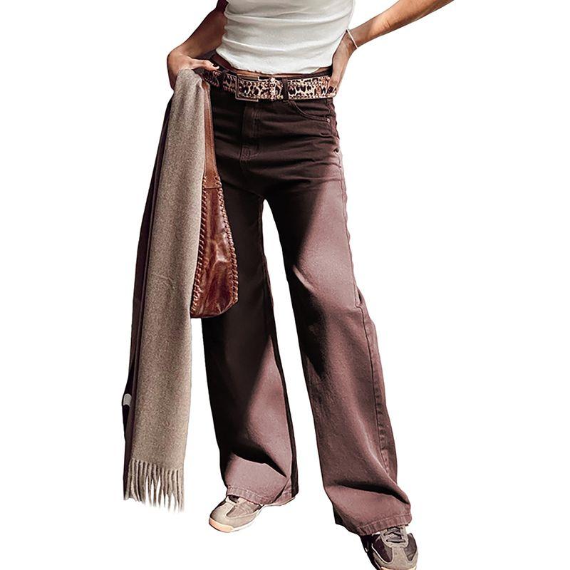 

American Shiying High Waist Slimming Jeans Women 2025 Autumn New Solid All-Match Straight Trousers Brown UK16