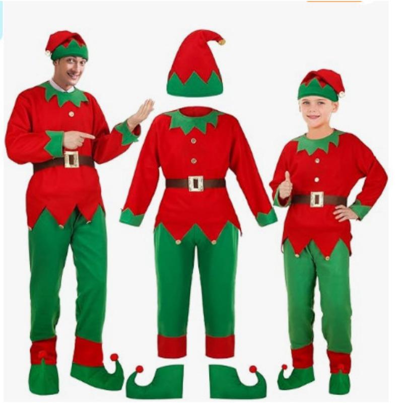 Christmas Green Elf Dress Up Costume Men's and Women's Adult Parent-Child Party Christmas Clothing