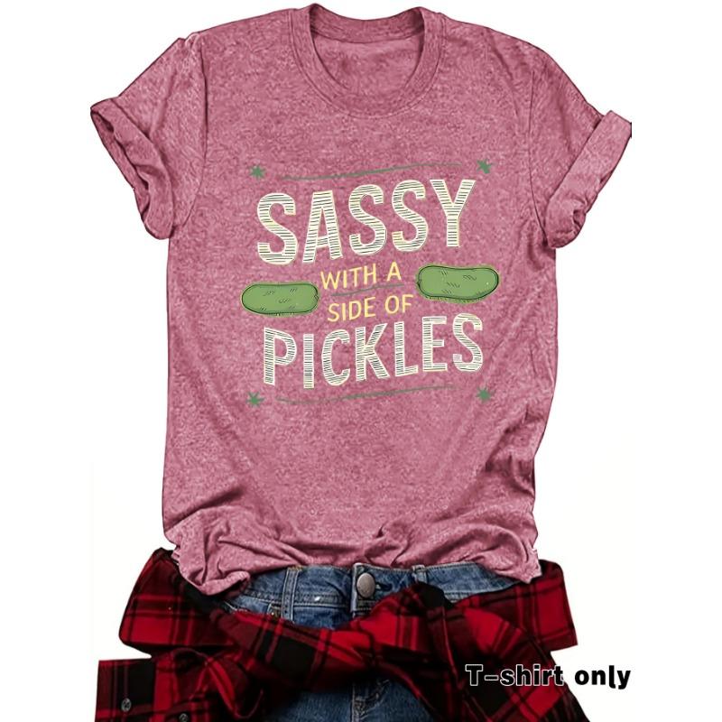 Women's Summer Round Neck Short Sleeve T-shirt Playful Cucumber Pattern Print Comfort T-shirt