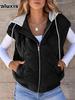 Autumn New Style Patchwork Sleeveless Jacket Women Simple Versatile Drawstring Hoodie Poncho Coat