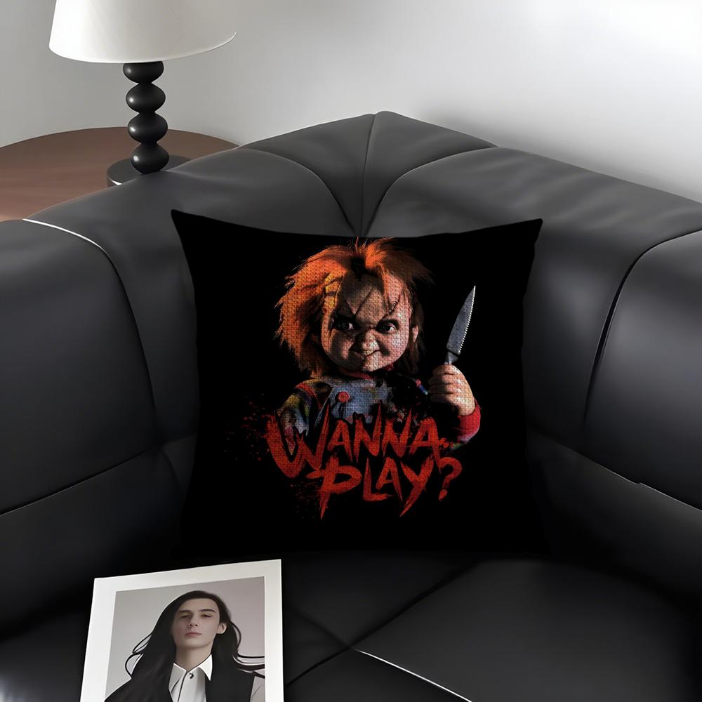 

CChucky Doll Movie Cushion Cover Natural Linen Organic Fabric DoubleSided Printing Sofa Home Decor Gift Pillow Case 30x30cm