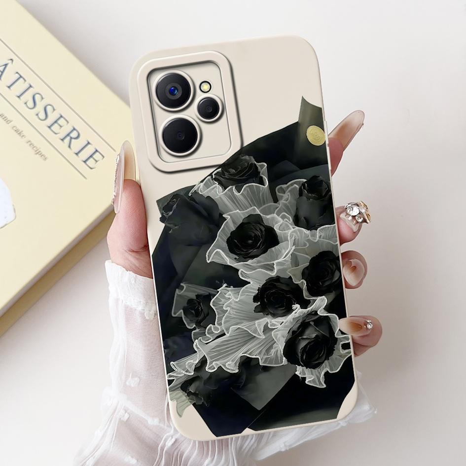 For Realme 9i Case Cool Fashion Flower Marble Sunset Soft Liquid Silicone Lens Protective Cover For Realme 9i 5G Realme9i Bumper