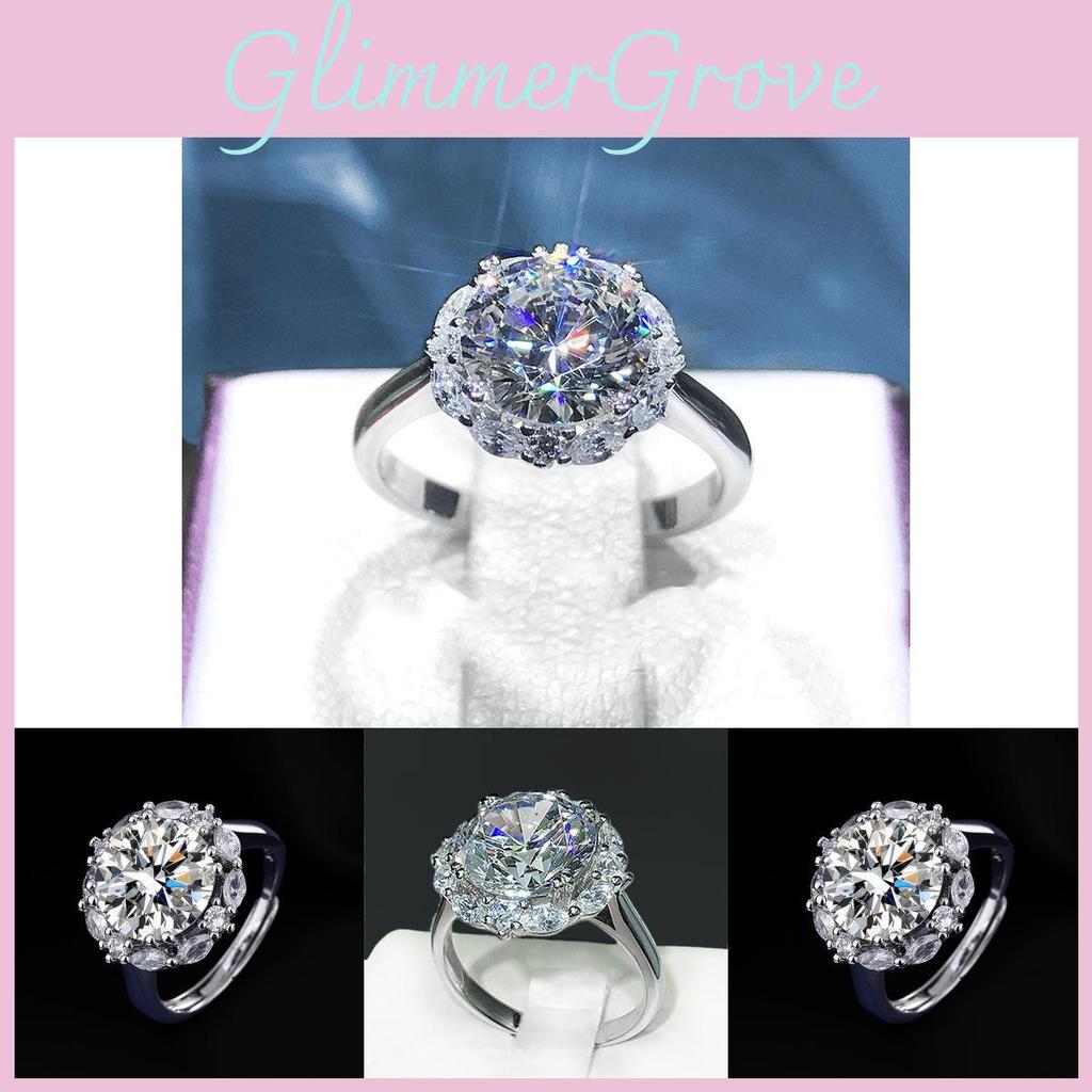 White Gold Elegant Plated Geometric Ring With Gorgeous 5 Carat Gem Moissanite