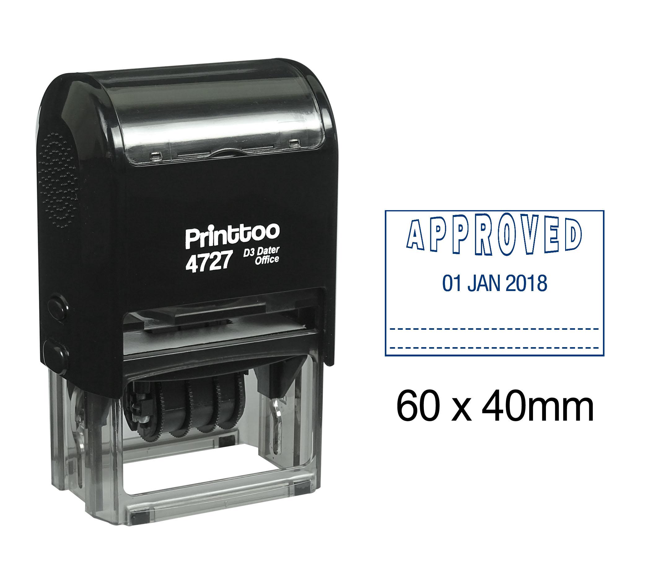 

Printtoo Dater Stamp Self Inking With Approved & Text Line Office Stationery Date Rubber 60 mm x 40 mm.(Approx) синій