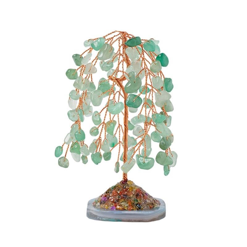 Wicker Crystal Tree Handmade Mini Bonsais Money Tree with Stable Base for Home Office Fengshui Decors and Good Luck