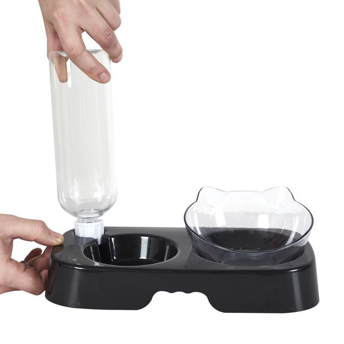 Gamelle et Distributeur d'Eau - THE CONCEPT - Ergonomique - Noir - Pour Chats - Intérieur