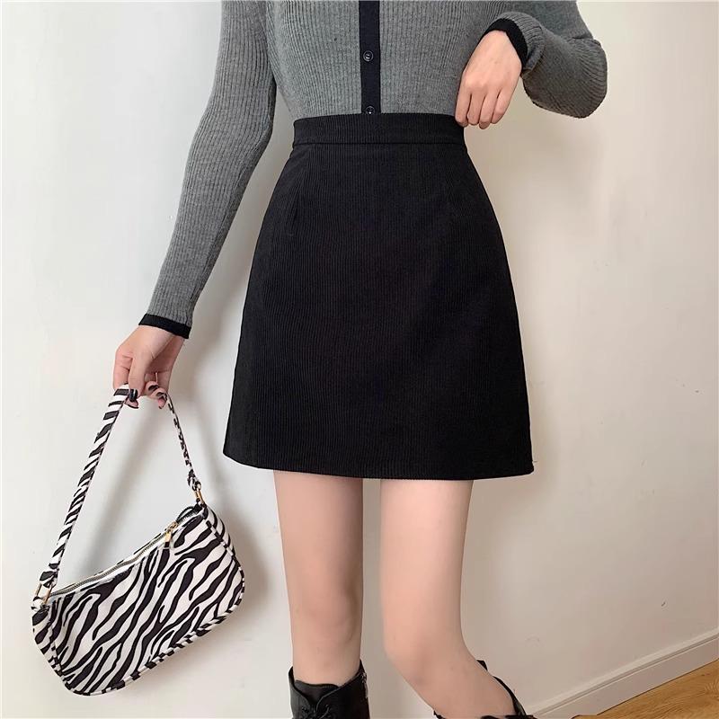 Women's High-Waist Corduroy Skirt - Slimming Petite Korean Style for Autumn/Winter