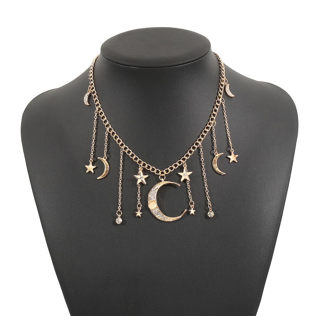 Crystal Sun Moon Star Pendant Necklace Neck Chains Collarbone Jewelry Accessories