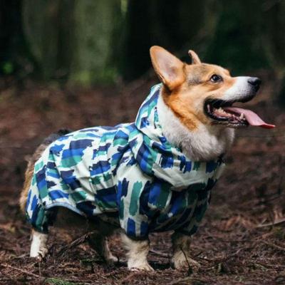 Stylish Welsh Corgi Dog Waterproof Dog Raincoat Jumpsuit Pet Clothing Rainwear Dog Clothes with Reflective Strip for Small Middle and Large Dogs