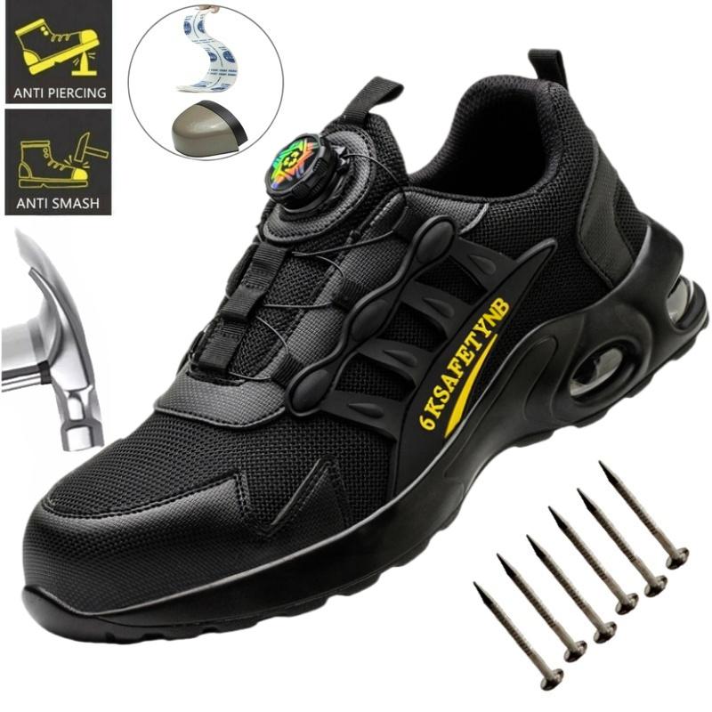 Men Safety Shoes Steel Toe Sneakers Rotated Buckle Puncture Proof Work Safety Boots Man Air Cushion Warehouse Mining Work Shoes