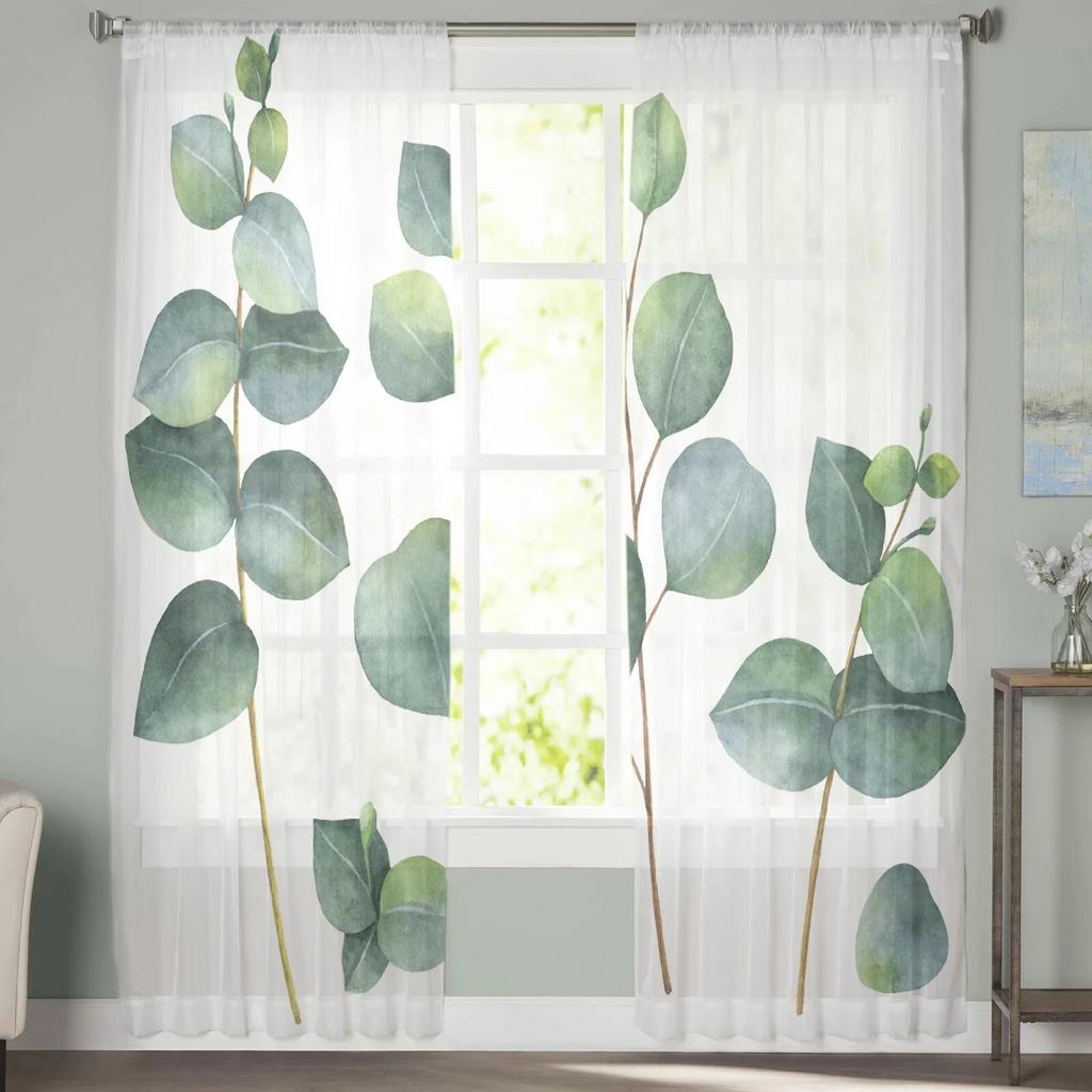 Watercolor Leaves Art Sheer Curtains for Bedroom Living Room Voile Window Curtains Tulle Curtains for Kids Room