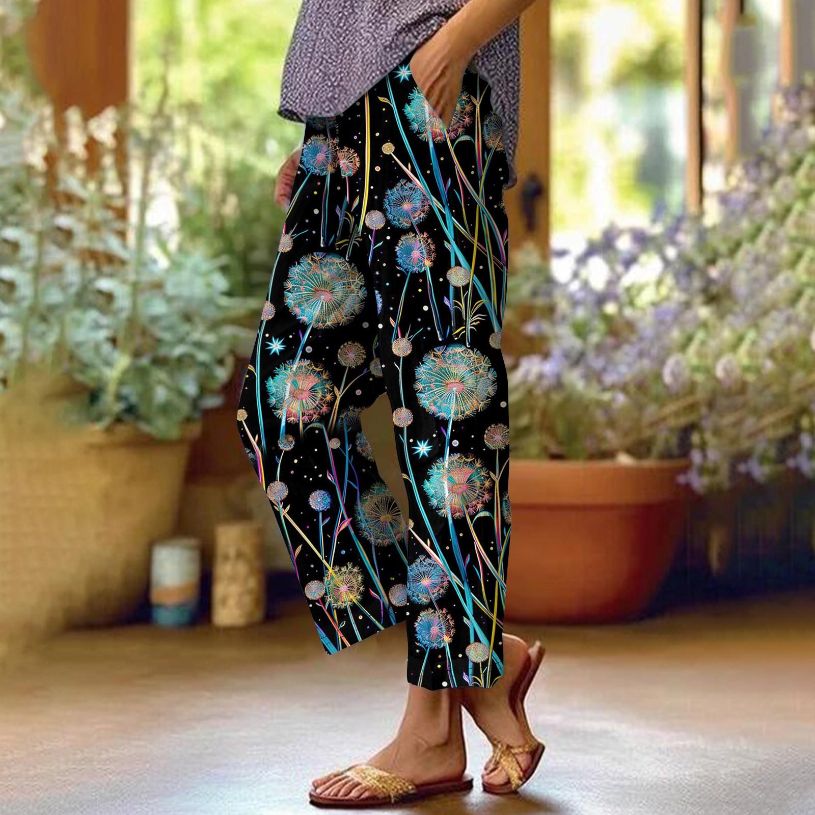 

Женские хлопковые льняные брюки с принтом, летние широкие повседневные свободные брюки-палаццо с высокой талией и шнурком, брюки с карманами XXXXXL чёрный