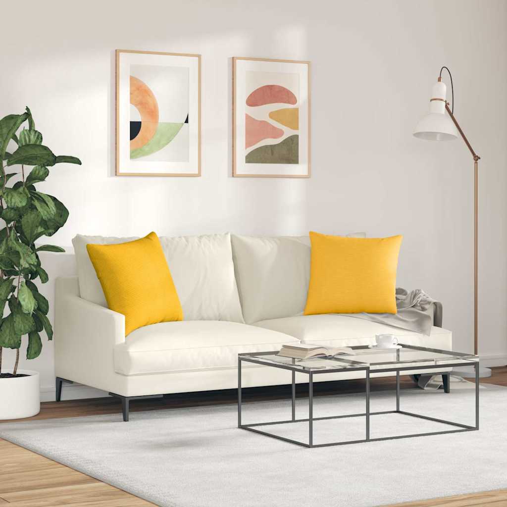 Sofa Cushions 2 Pieces Light Yellow 50 X 50 Cm Corduroy Fabric