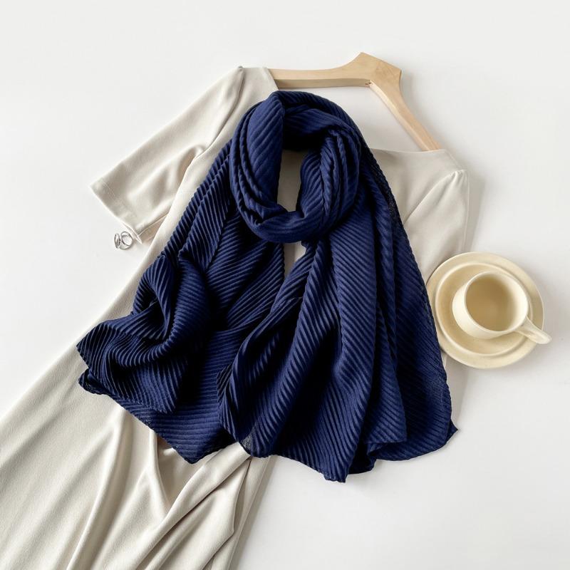 Solid Color Imitation Cotton and Linen Silk Scarf Pleated Women 180 * 90 Square Scarf Imitation Silk Scarf Headscarf