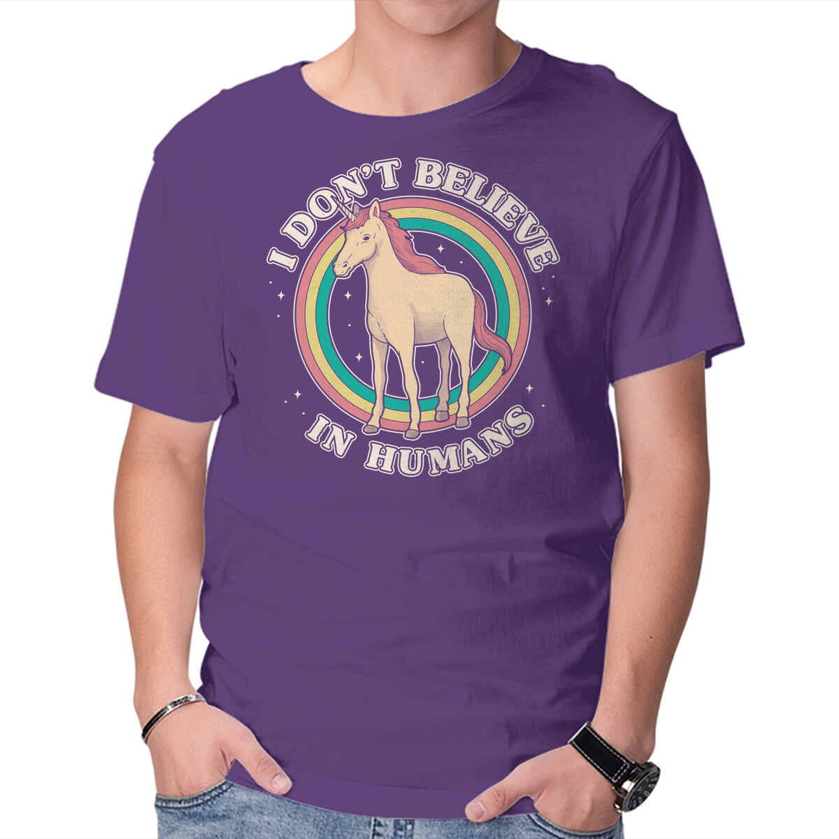 Unisex Crew Neck T-Shirt Believe In Humans Graphic Short Sleeve Casual Tee L