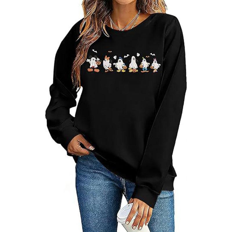 Hallowmas Ghost Print Long Sleeve Sweatshirt Women Crew Neck Oversized Pullover Top