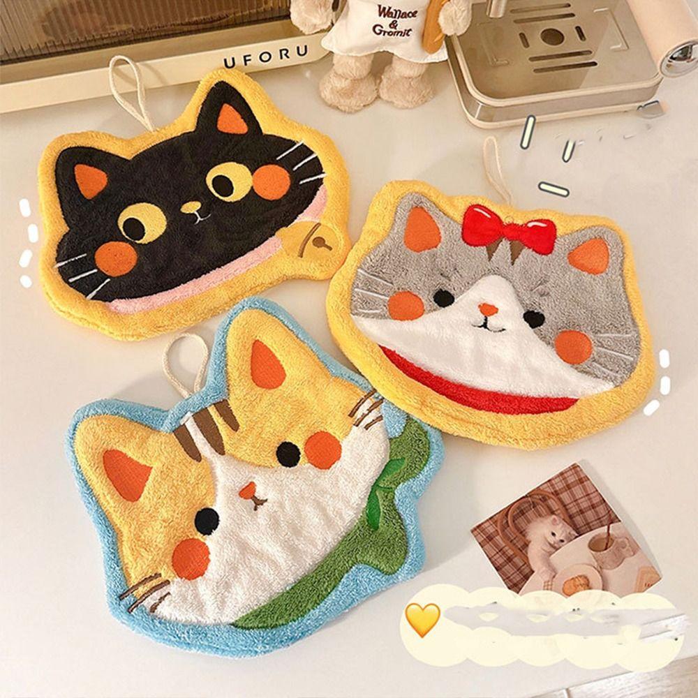 Super Absorbent Kitten Hand Towels Hangable Quick Dry Hand Towels Cartoon Coral Fleece Hand Towel