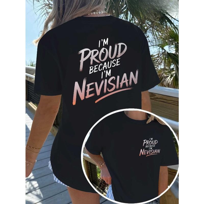 

European sizes Proud Nevisian Heritage Typography Women S T-Shirt, Comfort Fit, Short Sleeve, Casual Style, All-Season Wear 4XL чорний