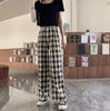 Women's Plaid Wide Leg Pants Mid-rise Straight Drapey Breathable Summer Preppy Long Trousers