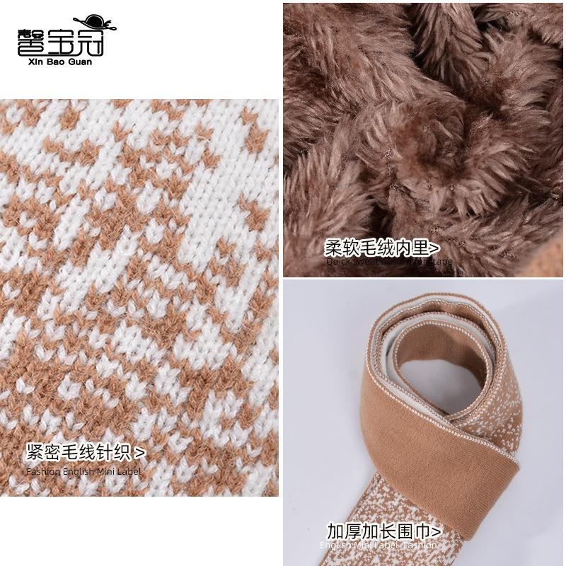 Winter hat, gloves, scarf, three-piece set, outdoor cold-proof and warm pullover hat, fleece ear protector, knitted wool hat for women