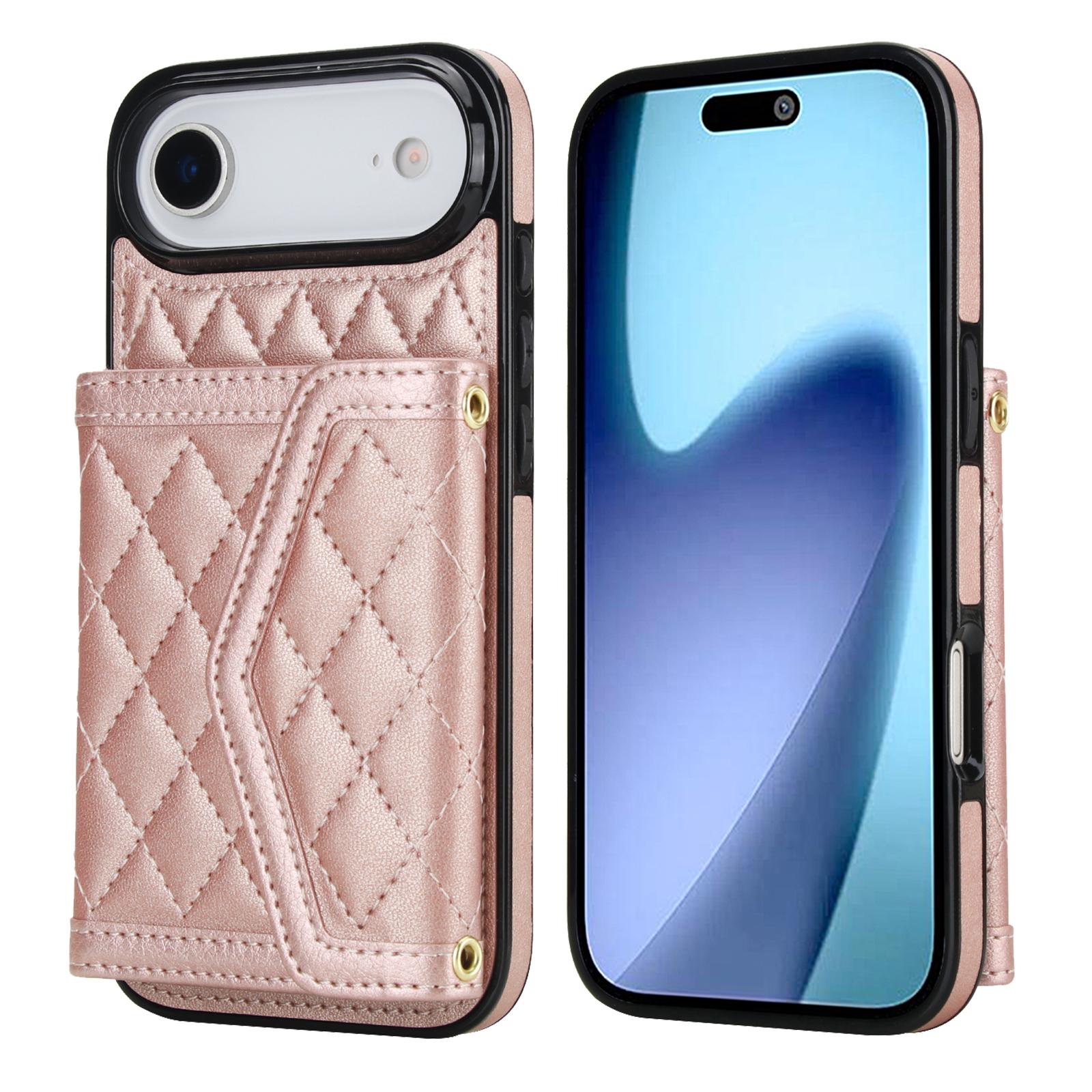 

For iPhone Air Case Card Holders RFID Blocking PU Leather + TPU Phone Back Cover with Shoulder Strap