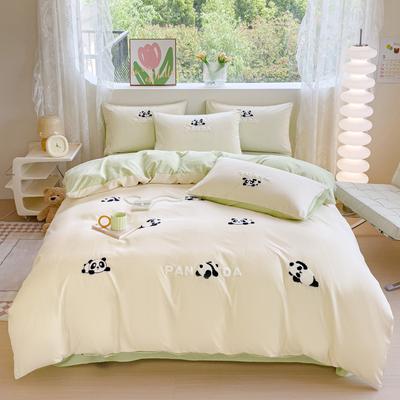 Set di quattro pezzi per letto in cotone lavato con ricami: copripiumino e lenzuolo
