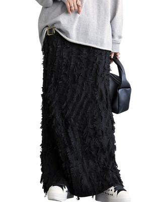 Antiqua Fringe Knit Plus To Size All Black Skirt, Women's, EP-00133, (equivalent L-XXL), 04,