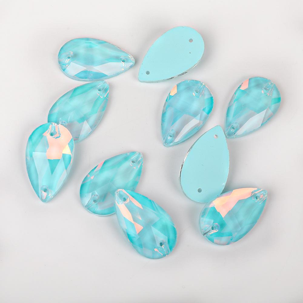 Water Drop Shaped Fluorescent Mocha Protein Glass Flat Buckle Hand Seam Drill, Double Hole Water Diamond Flat Bottom Drill Diy Material Package