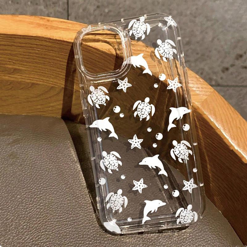Clear Starfish & Dolphin Pattern Phone Case For  13T 12T 11T Mi 14 13 12 11 Lite 5G NE Poco X3 Pro Anti-Shock Airbag Cover