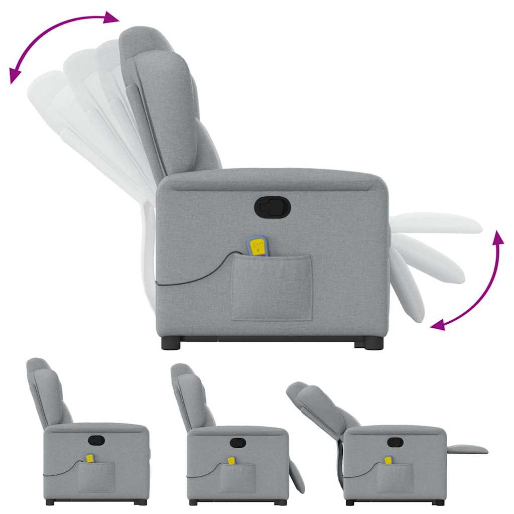 Massage Recliner with Rising Assistance Light Grey Fabric