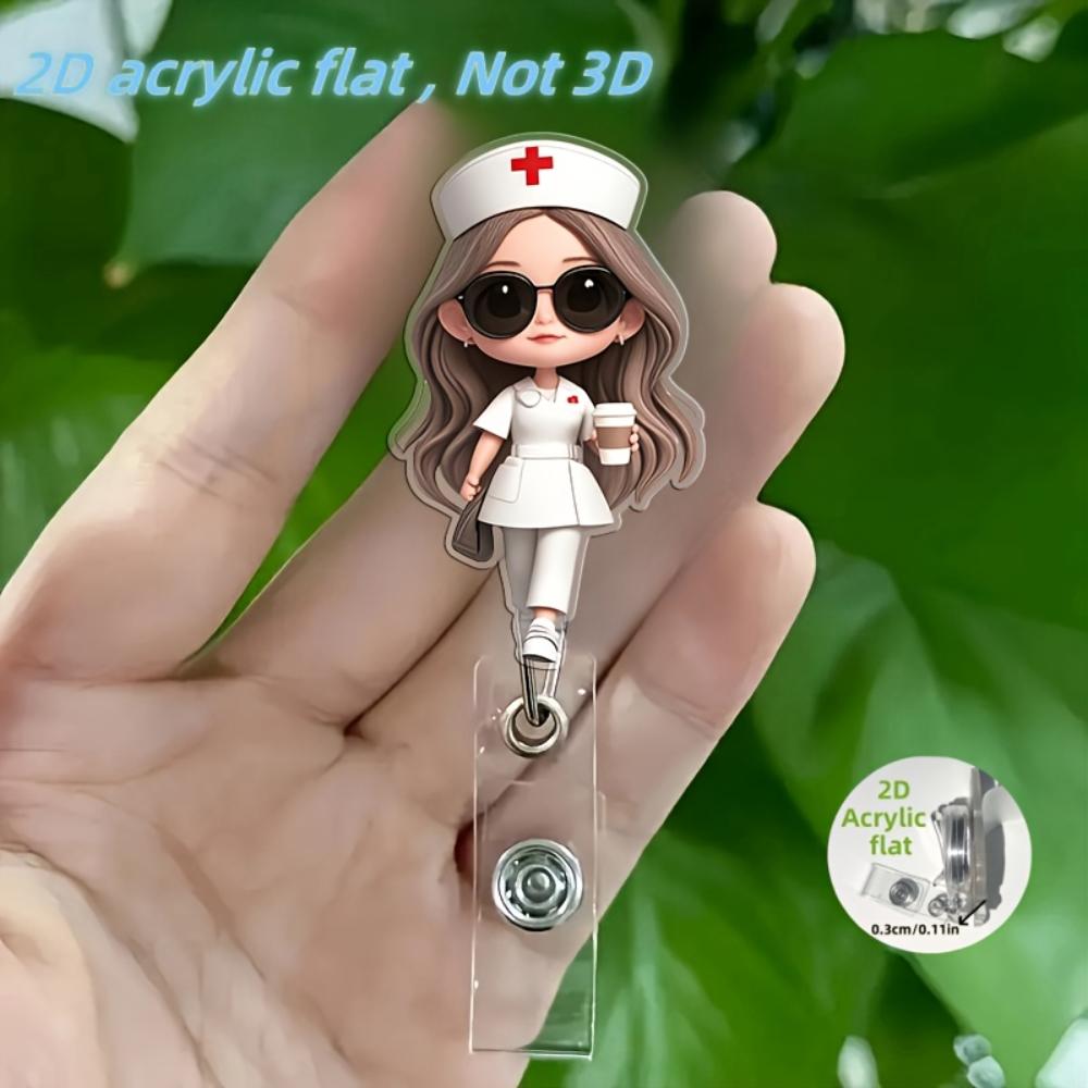 2D Acrylic Elegant Nurse Badge Reel For Women Retractable ID Holder Office Work Gift