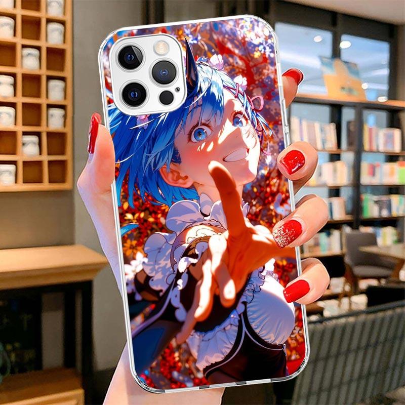R-Rem Re Zero Anime Cover Phone Case For iPhone 16 17 Air 15 14 Pro Max 16E Phone Case 13 Mini 12 11 7 SE 8 Print Pattern Fit Ca