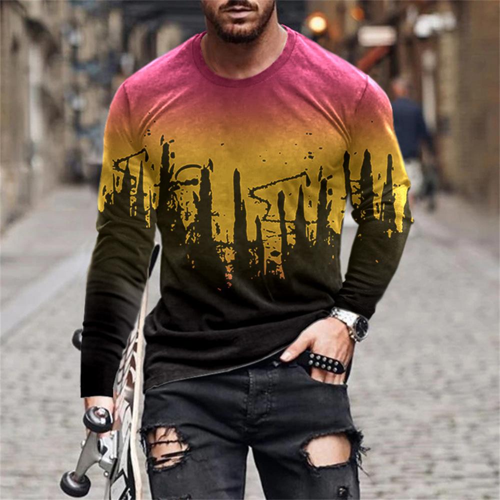 Retro Graffiti 3D-Druck Sommer Herren Rundhals-T-Shirt Lässiges Langarm-T-Shirt Übergroßer Pullover Modetrend Herrenbekleidung