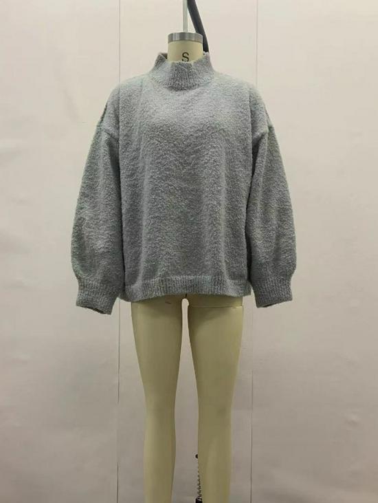 2024 Autumn Women's Solid Color Loose Fit Semi-High Neck Versatile Sweater