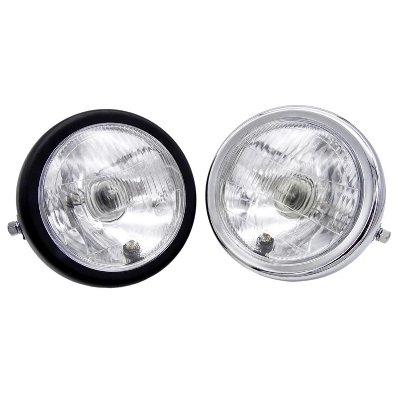 1 Pcs Motorcycle Retro Headlight Motorbike Transparent / Yellow Lens Halogen Round Front Headlamp Fit For Harley CG125 GN125