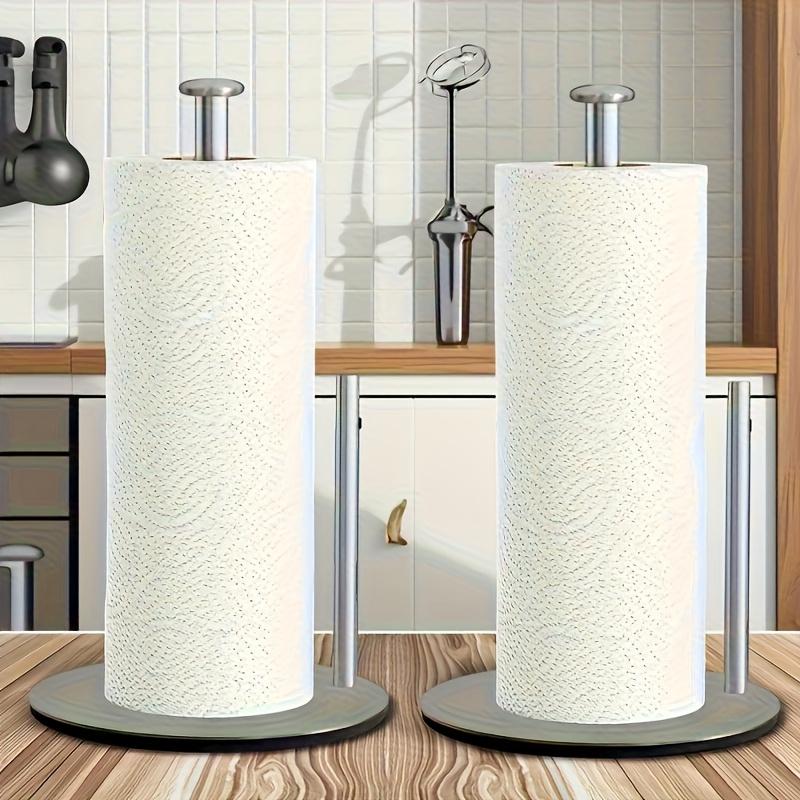 Stainless Steel Kitchen Roll Holder with Weighted Base - Heavy-Duty Countertop Organizer, Space-Saving Design for Paper Towels