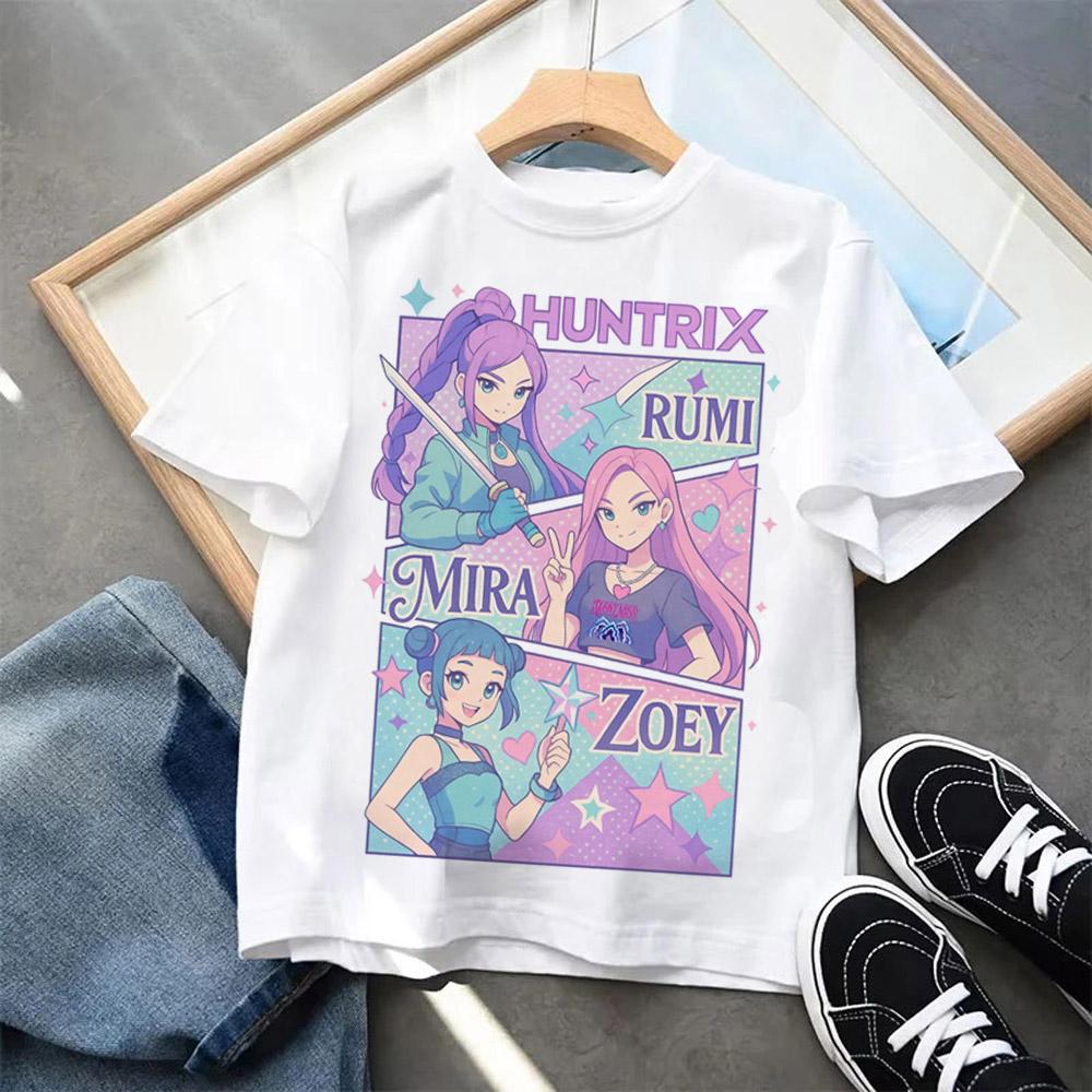 Kpop Dämonenjäger Kinderkleidung Kurzarm T-Shirt Süßes Kpop Dämonenjäger T-Shirt Harajuku T-Shirt für Mädchen