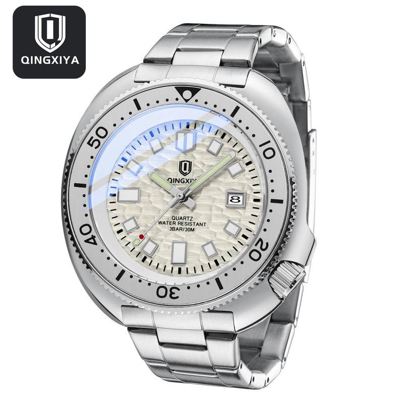 Qingxiya Men s Luminous Quartz Watch - Waterproof Stainless Steel Strap with Calendar