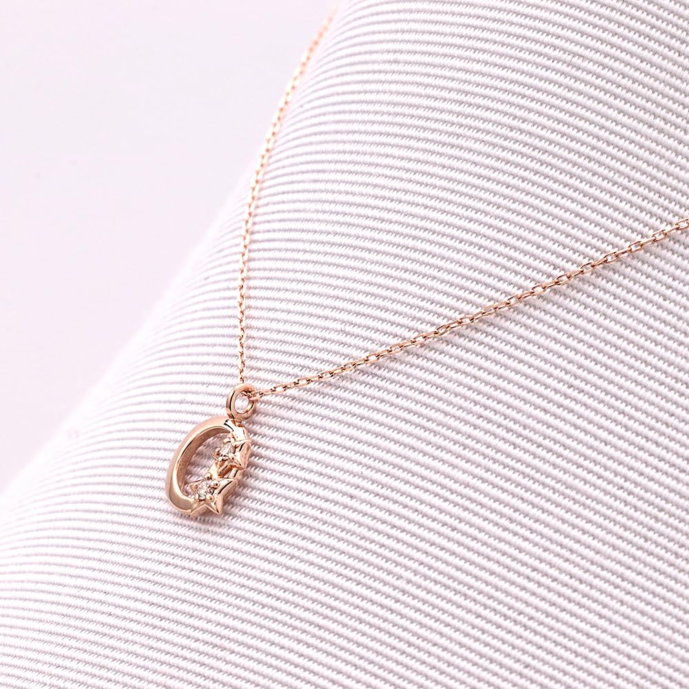 Estelle Official Women's Necklace, 10K Pink Gold with Diamonds and Moon Motif, 0442-0063-0020-0000