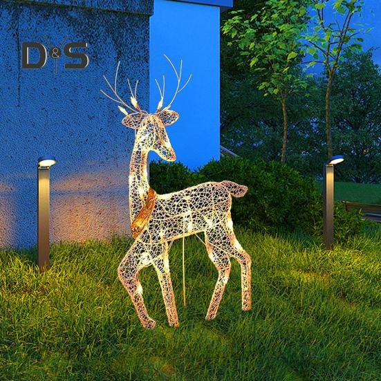 LED-Rentier-Weihnachtsdekoration, Eisenrahmen, Beleuchtung, Hirsch-Ornament, Rentier-Statuen für drinnen und draußen, für Garten, Rasen, Hof, Dekor