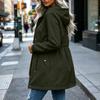 Damen Kapuzenjacke Mittellang Lässiger Lockerer Schnitt Windbreaker Mantel mit Verstellbarem Bundzug und Druckknopfleiste vorne