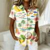 Women's Shirt Hawaiian Print Button Short Sleeved Pocket Casual Top