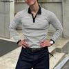 Men Long Sleeve Stitching Striped T-shirts Tops Workwear