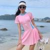 One-piece skirt swimsuit women conservative student 1011 new thin belly swimming hot spring diving sports swimsuit