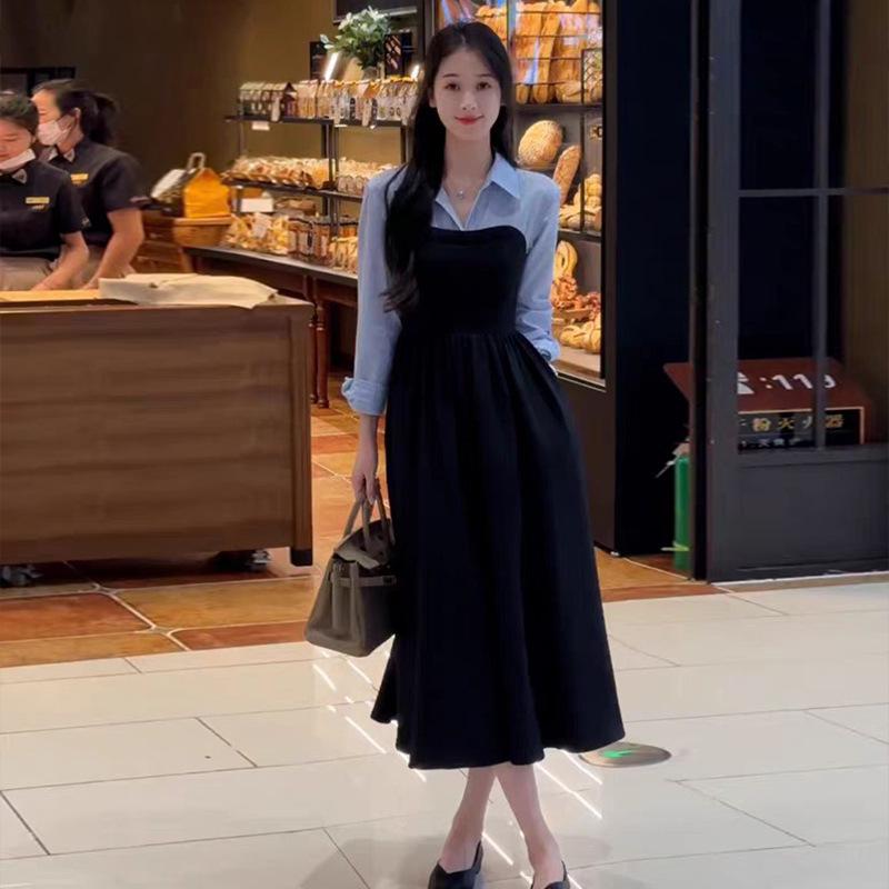 

Женское платье-двойка черного цвета, весна 2024 г.: Сексуальная длинная юбка осень/зима 5XL