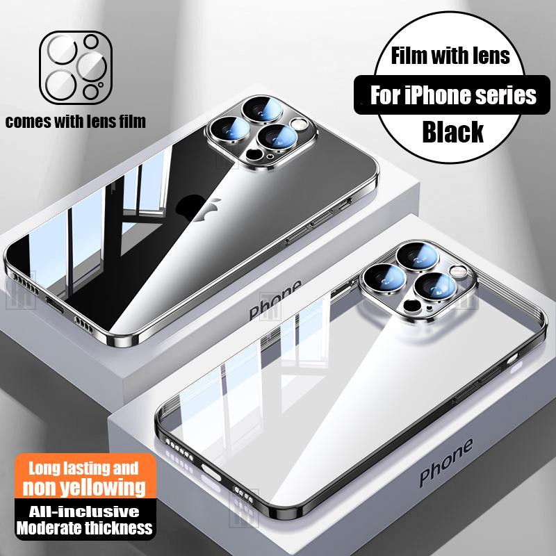 Official Not Yellowing High Clear Plating Case for For Iphone 16 15 14 13 12 11 Pro Max Plus Ultrathin Lens Film Protect Soft Cover